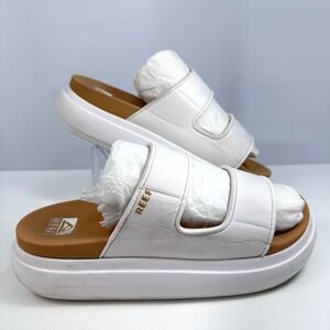 Reef Bondi 2 Platform Slide Sandal 10 White Tan Double Strap